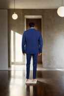 Ink Blue Cotton-Polyester Slim-Fit Formal Suit Notched Lapel Collar, Single-Breasted with Double-Button Closure, Three Pockets, Long Sleeves & Double-Vented Back Hem