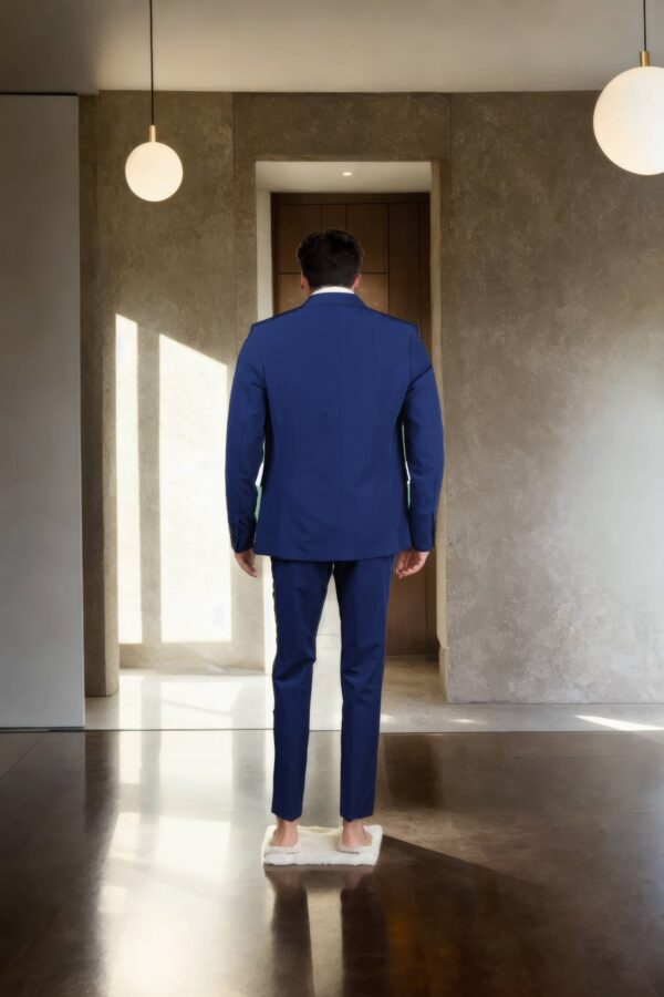 Ink Blue Cotton-Polyester Slim-Fit Formal Suit Notched Lapel Collar, Single-Breasted with Double-Button Closure, Three Pockets, Long Sleeves & Double-Vented Back Hem - Image 3