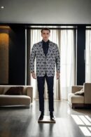 Black Georgette Solid Slim-Fit Casual Blazer - Notched Lapel with Gold Star Design & Single-Button Closure