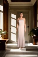 Cream Crepecare Sleeveless Maxi Dress with Shoulder Straps and Zip Closure - Elegant Evening Wear