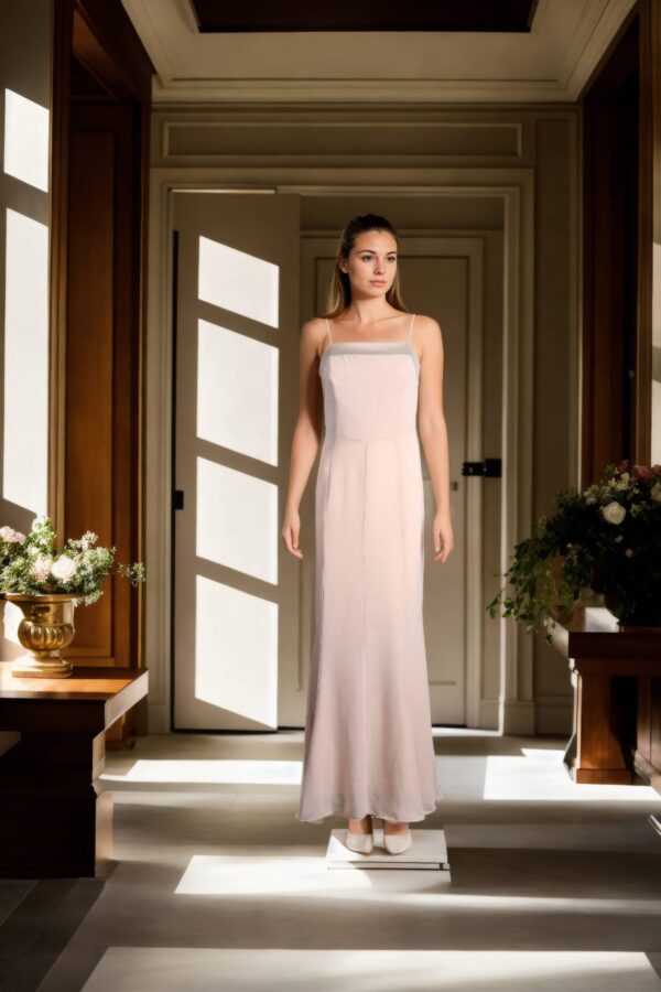 Cream Crepecare Sleeveless Maxi Dress with Shoulder Straps and Zip Closure - Elegant Evening Wear