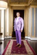 Light Purple Net Suit with Beads & Sequin Work - Silk Satin Peak Lapel Collar, Full Sleeves & A-Line Pants