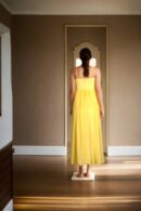 Yellow Georgette Strap Dress with Sweetheart Neckline and Drape Design - Elegant Evening Wear
