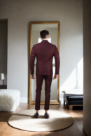 Stylish Deep Maroon Geometric Design 3-Piece Suit - Perfect for Formal Events & Weddings