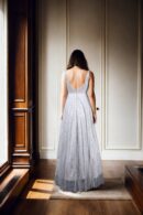 White Net Gown with Beads, Sequins & Square Neckline - Perfect for Elegant Occasions