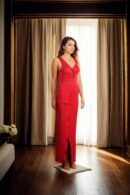 Red Slit Maxi Gown with Side Opening and One-Side Bustier - Glamorous Evening Wear