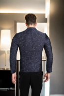 Mens Solid Navy Blue Slim-Fit Pique Fabric Blazer with Notch Lapel & Flat Knit - Timeless Elegance