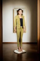 Luxurious Mustard Suiting Fabric Women's Straight Leg Pant & Shawl Collar Blazer with Full Sleeves and 3 Welt Pockets - Perfect for Stylish & Formal Occasions