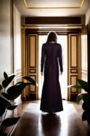 Dark Purple Velvet Western Dress with Pleated Details, V-Neck, Full Sleeves, and Long Length - Elegant Evening Dress