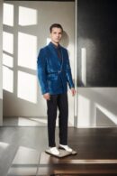 Luxurious Peacock Blue Velvet Blazer with Shawl Collar & Tailored Fit - Perfect for Formal & Evening Occasions