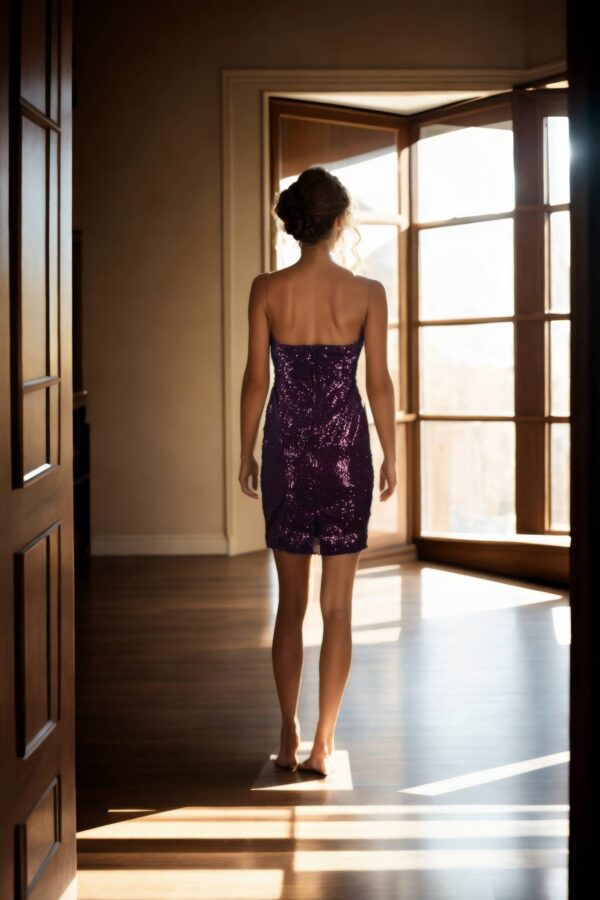 Simri Sequin Midi Dress with Strapless Neckline & Center Back Split - Glamorous Evening Wear for Special Events - Image 2