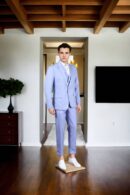 Elegant Sky Blue Collar Notch Lapel Suit Set - Perfect for Weddings & Formal Events