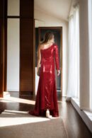 Red One-Shoulder Sequin Gown with Front Slit - Glamorous Evening Wear