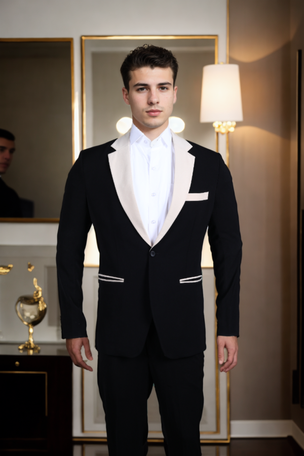 Mens Black Solid Single-Breasted Blazer with Shawl Collar & Double-Vented Hem - Elegant & Versatile