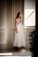 Luxurious Peach Full-Length One-Shoulder Gown with Sequin Embroidered Top & Full Sleeves - Perfect for Elegant Evenings & Special Occasions