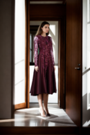 Wine Gown with Net and Sequin Embellishments - Glamorous Evening Wear for Special Occasions