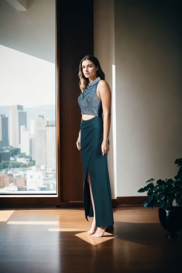 Emerald Green Halter Neck Glam Gown - Perfect for Evening parties & Celebrations - Image 2