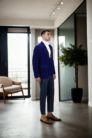 Royal Blue Velvet Blazer Suit with Black Satin Lapel - Perfect for Weddings & Formal Events