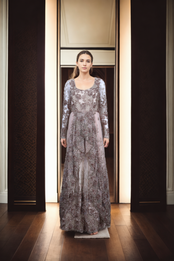 Rose Gold Sequin Net Gown - Perfect for Glamorous Weddings & Evening Parties