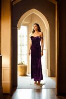 Velvet Off-Shoulder Front Side Slit Gown with Back Zip Opening - Elegant Evening Wear