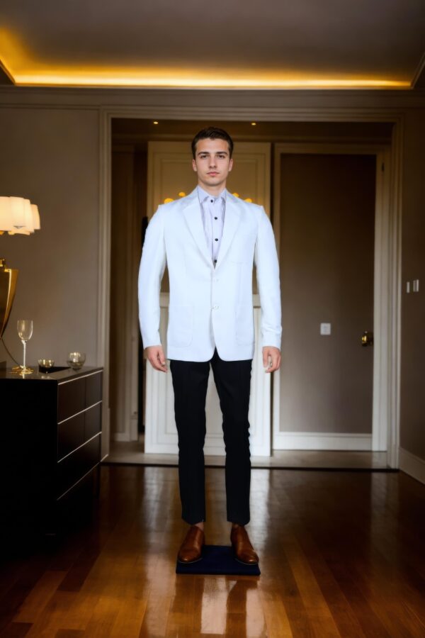 White Semi-Rayon Fabric Blazer with Lapel Collar - Perfect for Weddings & Formal Events