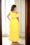 Elegant Yellow Gown with Georgette Pleated Front - Perfect for Daytime Weddings & Festive Celebrations