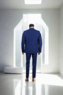 Ink Blue Cotton-Polyester Slim-Fit Formal Suit Notched Lapel Collar, Single-Breasted with Double-Button Closure, Three Pockets, Long Sleeves & Double-Vented Back Hem