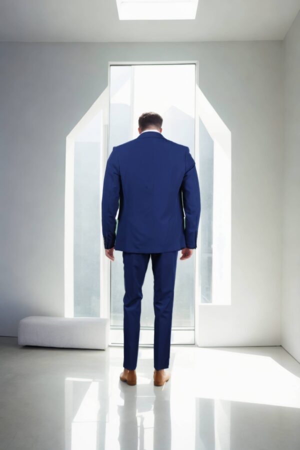 Ink Blue Cotton-Polyester Slim-Fit Formal Suit Notched Lapel Collar, Single-Breasted with Double-Button Closure, Three Pockets, Long Sleeves & Double-Vented Back Hem - Image 4