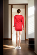 Elegant Red Polyester Solid Wrap Dress - Notched Lapel Collar, Long Sleeves & Flared Hem