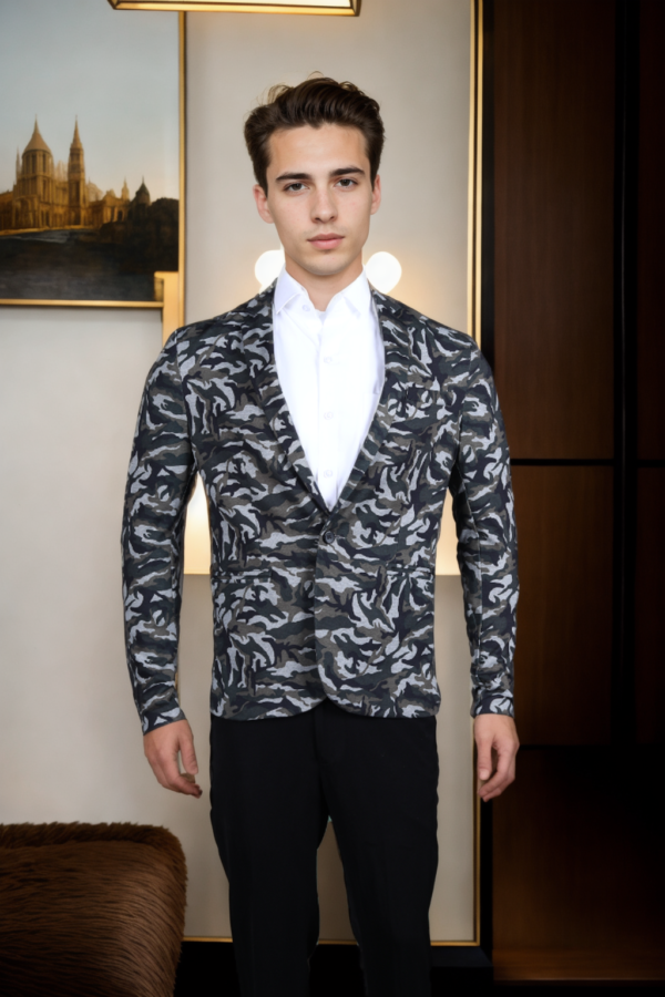 Mens Dark Green Colourblocked Slim-Fit Casual Blazer with Notched Lapel & Double-Vented Hem - Trendy & Sophisticated