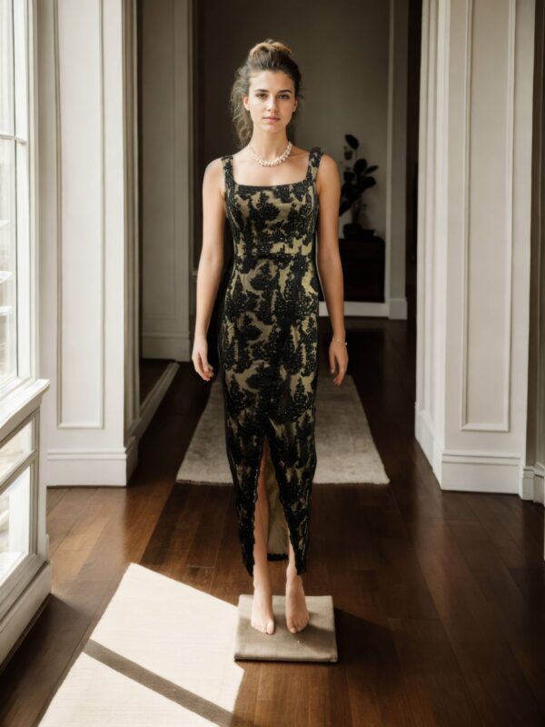 Luxurious Long Sleeveless Net Embroidered Gown with Princess Cut Padded Top, Overlapped Bottom, and Back Zip Opening - Perfect for Formal & Evening Events