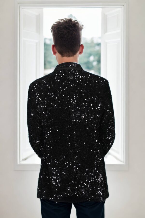 Luxurious Black Heavy Suit with Sequins Fabric Work and Notched Lapels ? Perfect for Weddings & Formal Events - Image 2