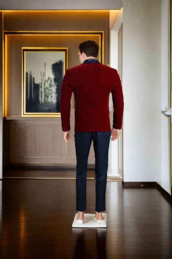 Maroon Velvet Blazer with Black Satin Shawl Collar - Perfect for Weddings & Formal Events - Image 3
