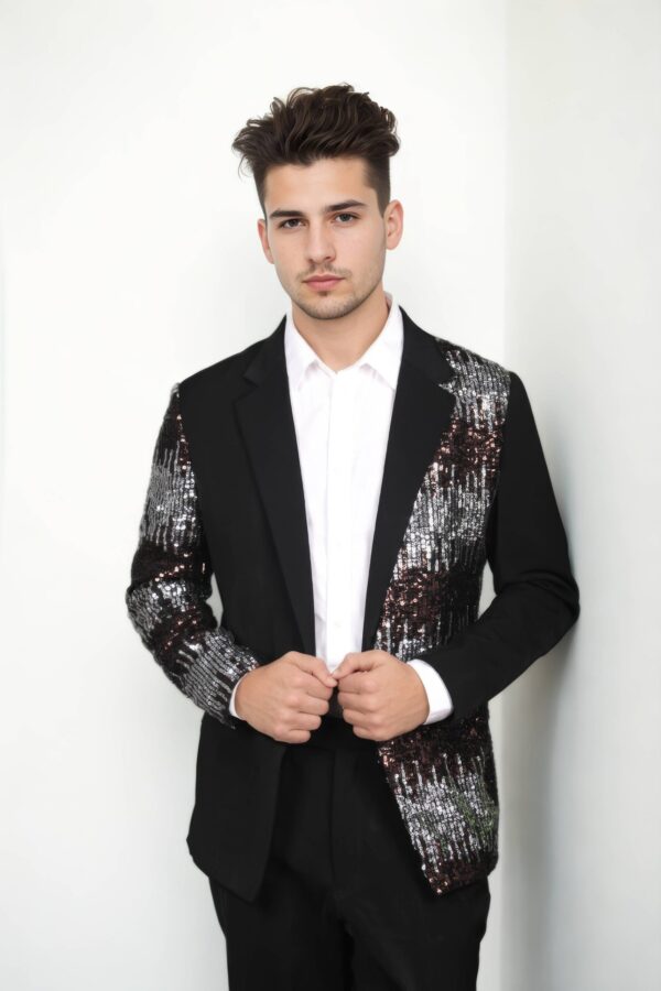 Elegant Black Suiting Fabric Suit with Silver and Brown Sequins Work - Perfect for Weddings & Formal Events