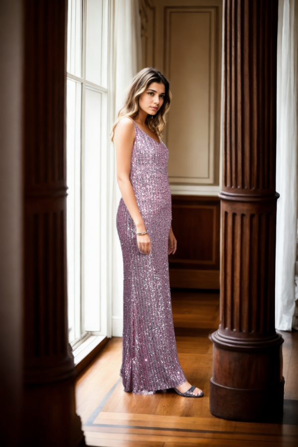 Blush Pink Sequin Allure Gown Elegant and Sparkling Party Wear - Image 6