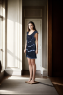 Black Georgette Midi Dress with Beaded & Zig-Zag Blue Sequin Design, Sleeveless & Round Neckline - Chic Cocktail Dress for Special Occasions