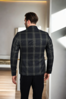 Mens Green & Black Checked Regular-Fit Blazer with Notched Lapel - Smart Casual & Formal Elegance