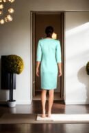 Pista Green Straight Fit Dress with Back Opening and Midi Sleeves - Elegant Casual Wear