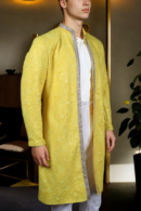 Yellow Cotton Chikankari Jacket - Intricate Hand-Embroidered Design for Elegant Style