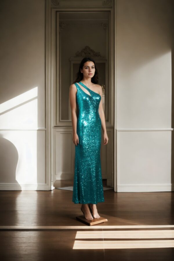 Verdant Elegance One-Shoulder Stunner - Sophisticated Evening Gown - Image 4