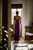 Velvet Off-Shoulder Front Side Slit Gown with Back Zip Opening - Elegant Evening Wear