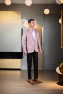 Turkish Rose Cotton-Viscose Slim-Fit Formal Suit with Black Astrack Geometric Design, Notched Lapel Collar, Full Sleeves, and Formal Pants