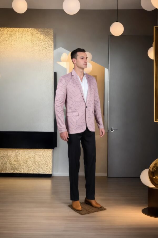 Turkish Rose Cotton-Viscose Slim-Fit Formal Suit with Black Astrack Geometric Design, Notched Lapel Collar, Full Sleeves, and Formal Pants - Image 4