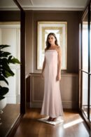 Cream Crepecare Sleeveless Maxi Dress with Shoulder Straps and Zip Closure - Elegant Evening Wear