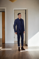 Luxurious Navy Blue Mink Fabric Suit with Sequin Net Front - Perfect for Weddings & Gala Events