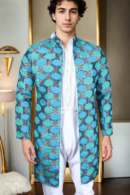 Navy Blue Multicolor Digital Print Jacket - Bold & Stylish Outerwear for Men