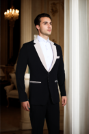 Mens Black Solid Single-Breasted Blazer with Shawl Collar & Double-Vented Hem - Elegant & Versatile