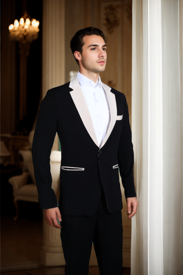 Mens Black Solid Single-Breasted Blazer with Shawl Collar & Double-Vented Hem - Elegant & Versatile - Image 4