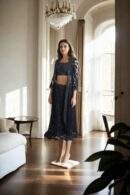 Black Cutwork Lace Dhoti Saree with Border Work Jacket & Strap Blouse - Modern Statement Wear