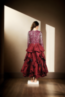 Maroon Georgette Sequin Western Gown with Box Pleated Skirt - Elegant Evening Wear